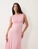 mesh gathered detail maxi dress in baby pink