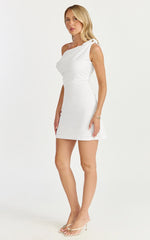 Jeofina Mini Dress - Off The Shoulder Linen Look Dress in White