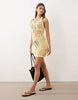 crochet knit summer mini dress in yellow