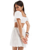 Esmee Exclusive eyelet cut out puff sleeve mini beach dress in cream