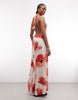 Susmie's halterneck maxi dress with poppy print in white and red