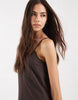 Vero Moda Tall linen look cami straps midaxi dress in chocolate