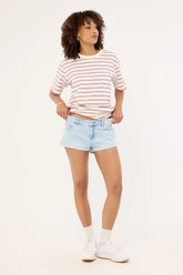 Luck & Trouble Low Rise Denim Shorts Light Blue Denim