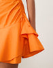poplin short sleeve mini dress with ruching tie waist detail in tangerine orange