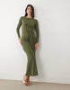 TFNC slinky slash neck drape front long sleeve maxi dress in olive