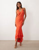 strappy fishtail skirt ruffle maxi dress in red