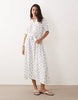 JDY tie waist midi dress in white ditsy floral