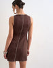 Topshop linen rich mini shift dress in brown with top stitch