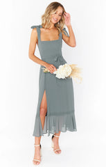 Claire Midi Dress ~ Deep Sage Chiffon