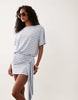 T-shirt mini dress with tie detail in light blue and white stripes