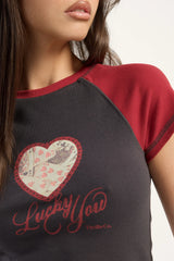Thrills Lucky You Raglan Club Tee Merch Black