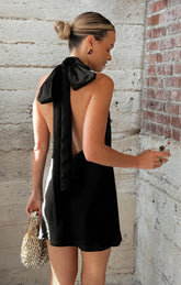 Lisa Mini Dress ~ Black Luxe Satin