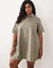 Curve denim trapeze polo dress in khaki