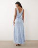 Hope & Ivy satin v-neck lace trim maxi dress in blue floral