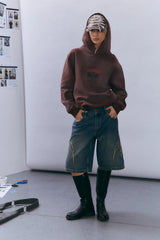 Worship At Peace 00s Baggy Denim Short Dirty Mid Blue