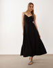 Mango v-neck sleeveless midi dress with pleat detail in black