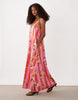 sleeveless V neck trapeze maxi dress in floral stripe