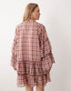 YAS ruffle chiffon smock mini dress in pink and mauve plaid print
