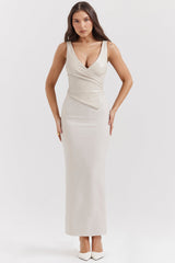 ecru vegan leather maxi dress