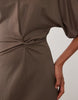 Mango T-shirt dress with twist detail in khaki