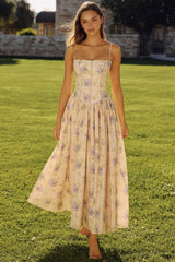 ivory sweet peony floral print cotton midi sundress