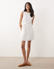 Mango boat neck belted sleeveless mini dress in cream