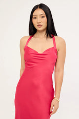 Luck & Trouble Jolie Recycled Satin Maxi Dress Raspberry