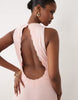 Oh Polly modal halter neck open back detail lace trim maxi dress in blush pink