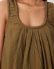 ruched neck mini sundress in olive performance fabric