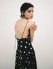 bias cut shift dress with bubble skirt in mono polka dot