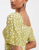 & Other Stories viscose puff sleeve midaxi dress with twist sweetheart neckline in green polka dot