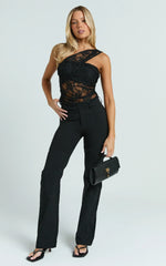 Rosie Top - Asymmetrical Lace Panel Top in Black