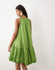 satin mini racer dress with asym bubble hem in green