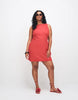 Curve slash neck mini sundress with sculpted bust and eyelet hem in tomato red