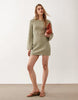 Mango crochet knit long sleeve mini dress with open back detail in pastel green