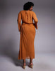 Curve chiffon maxi dress with 3D embroidered flower hip detail in orange