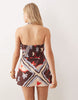 cotton linen blend halter neck wrap mini sundress in burgundy scarf print