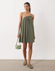 textured one shoulder mini dress in khaki green