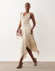 deep cowl asymmetric open back maxi dress in stone