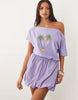 printed palm tree dress in lilac