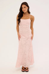 Perfect Stranger Evon Lace Up Back Maxi Dress Light Pink
