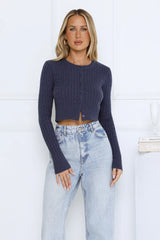 Knit Statement Cable Cropped Cardigan Navy