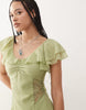 Reclaimed Vintage midi tea dress with lace panels and flutter sleeves in pastel green