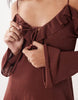 Miss Selfridge premium linen blend knit ruffle trim cold shoulders mini dress in chocolate