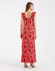 PIECES plisse maxi dress with frill sleeves in pink and red floral print