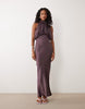 halter neck blouson satin maxi dress in chocolate brown