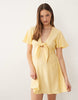 Vero Moda Tall crinkle textured woven tie front mini dress in golden yellow