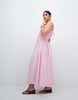 Curve shirred cotton poplin midaxi sundress with dropped waist in pink stripes