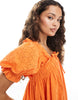 Miss Selfridge Petite broderie smock dress in orange