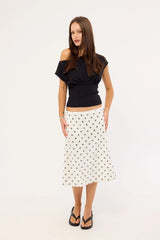 Luck & Trouble Posey Sequin Polka Midi Skirt White Polka